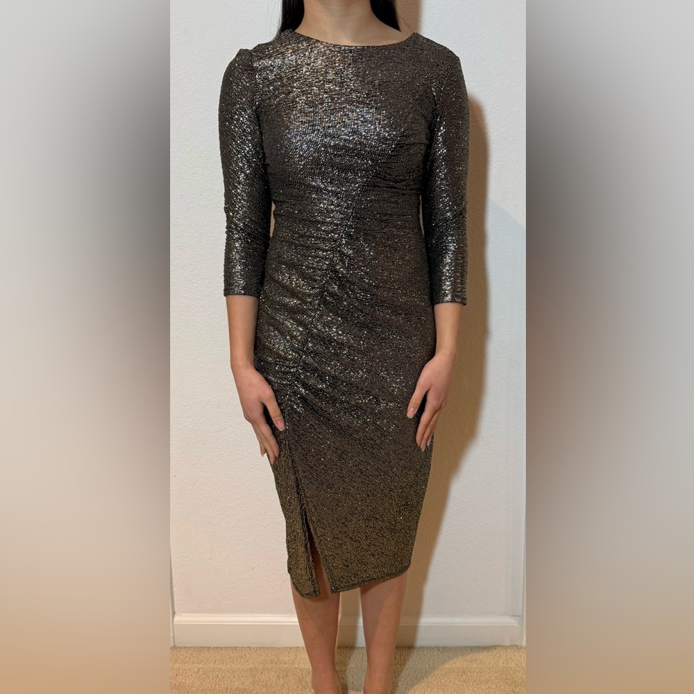 Zara Metallic Gold Asymmetrical Dress Size Small